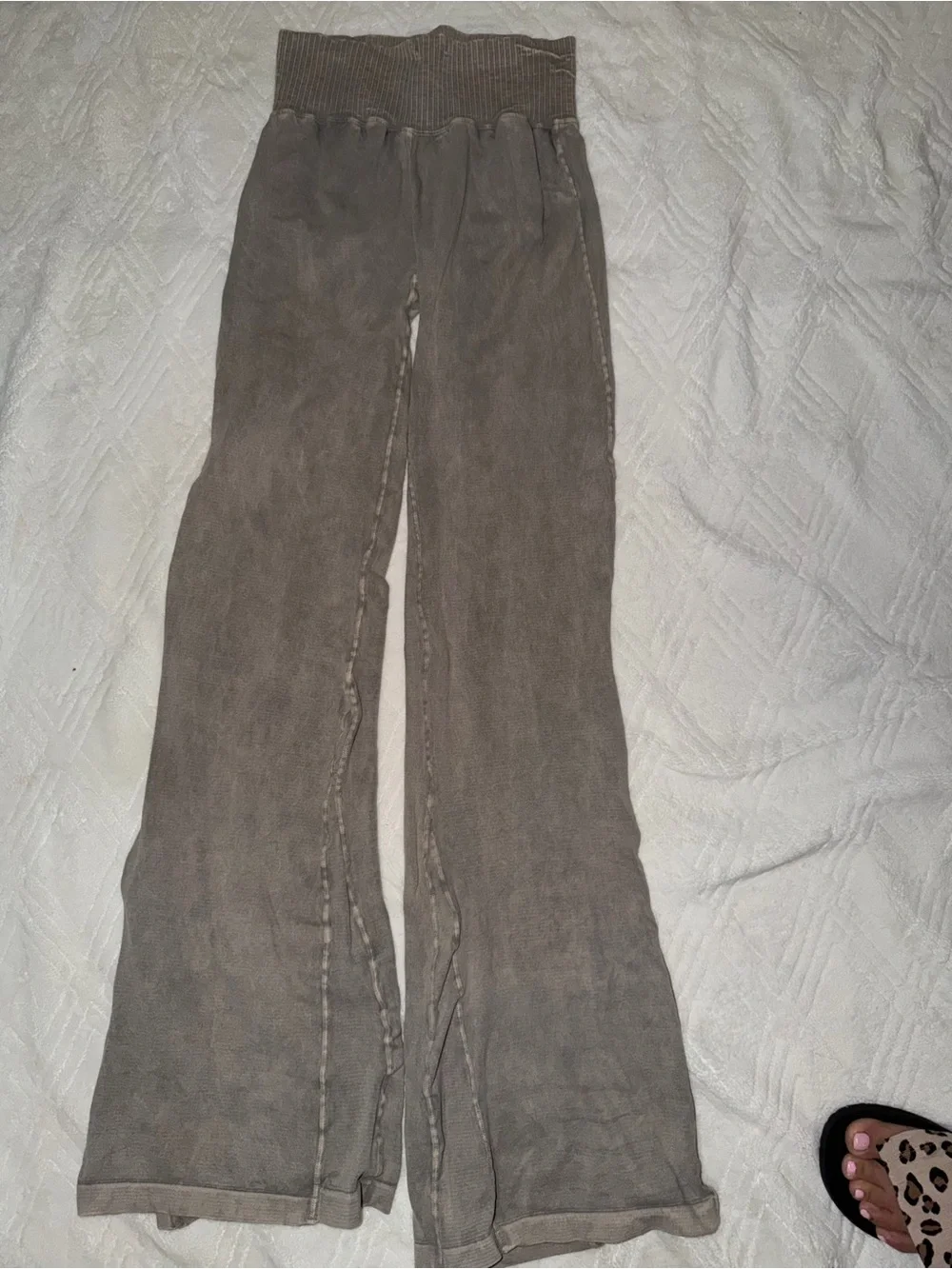 Wide Leg Free People Knit Lounge Pants in Taupe